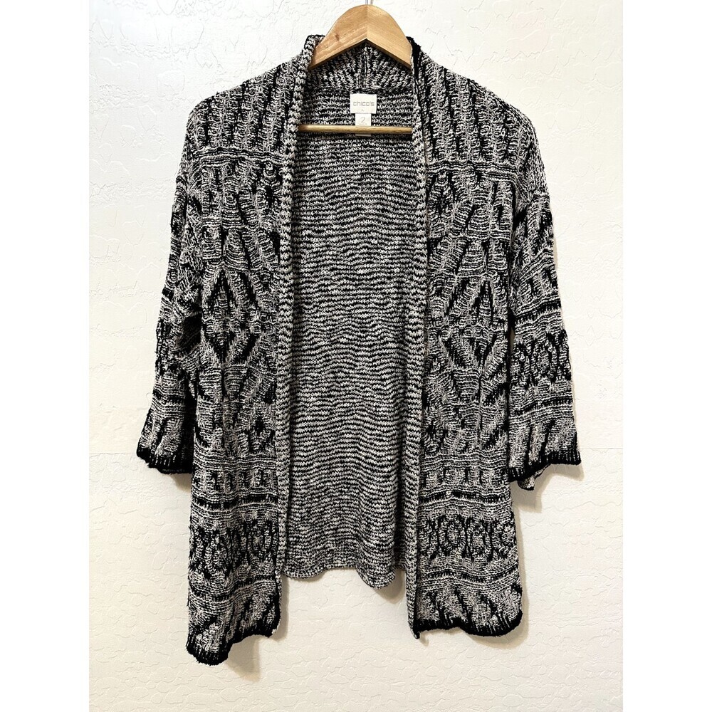 Chicos Womans Open Front Knit Cardigan Size 2X Aztec Southwestern Tribal Artsy - Picture 1 of 11